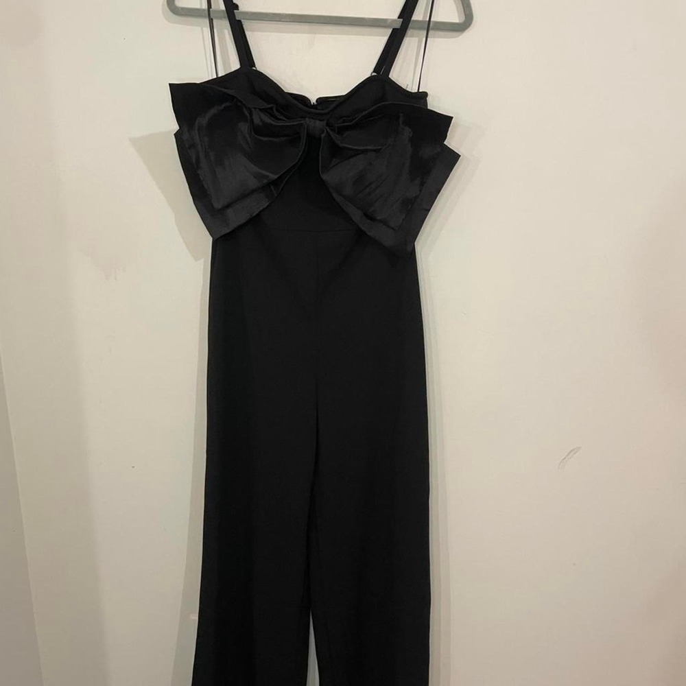 Thirty Thirty L.A. Black Bow Front Wide Leg Party Jumpsuit size Medium - Picture 4 of 8
